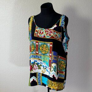 Classiques Womens Top Size 12 Asian Floral Design 100%Silk Lined Sleeveless